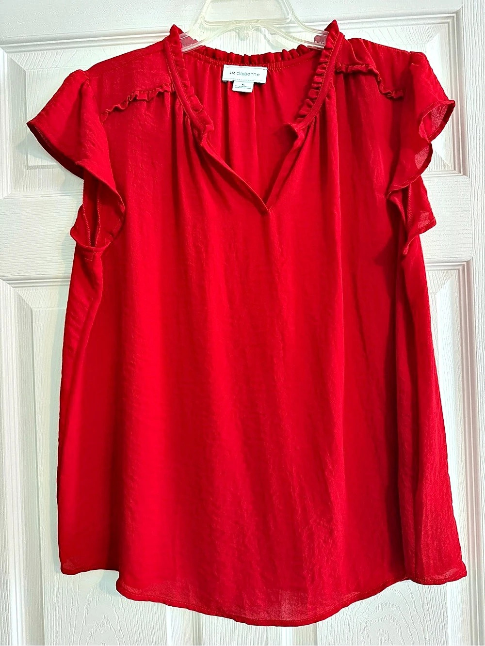 Liz Claiborne Ruffle Sleeve Blouse Red XL Like New